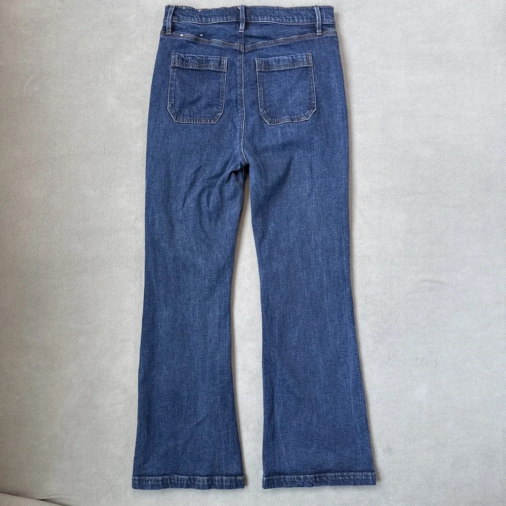 Ann Taylor Flare Jeans High Rise Patch Pocket Horsebit Stretch Size 10‎ Blue